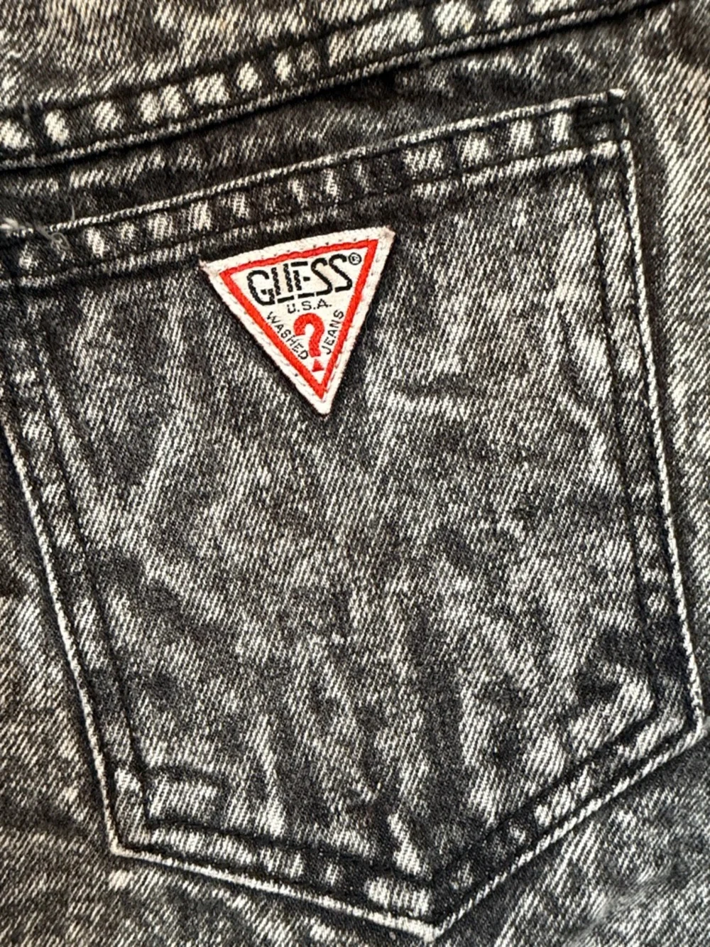 VTG 80s Georges Marciano for GUESS Acid Wash Denim Skirt Red Grid Tag S/M